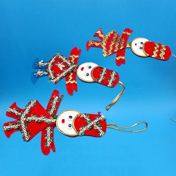 Vintage Red Felt Toy Soldier Ornaments w/ Googly Eyes & Gold Trim 1960s v4 - Picture 10 of 11